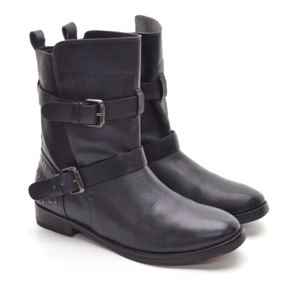 Vintage Foundry Co. Sherry Black Leather Biker Boots 10